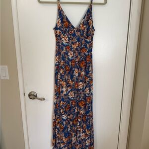 Floral Blue and Orange Midi Dress